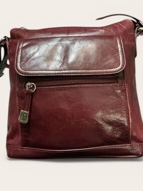 Giani Bernini Leather Crossbody Bag Burgundy Red Adjustable Strap